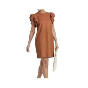 Midi Dress Linen Blend Size XS Rust Orange Ruffle Sleeve By A New Day